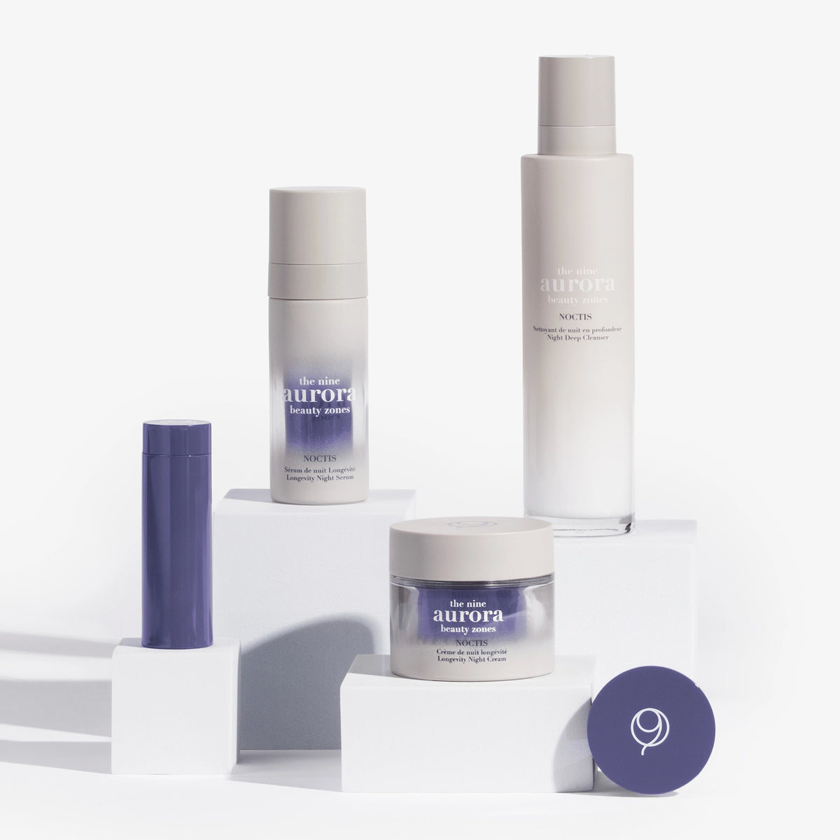 The Nine Aurora night set — product set group shot on white, original photoshoot