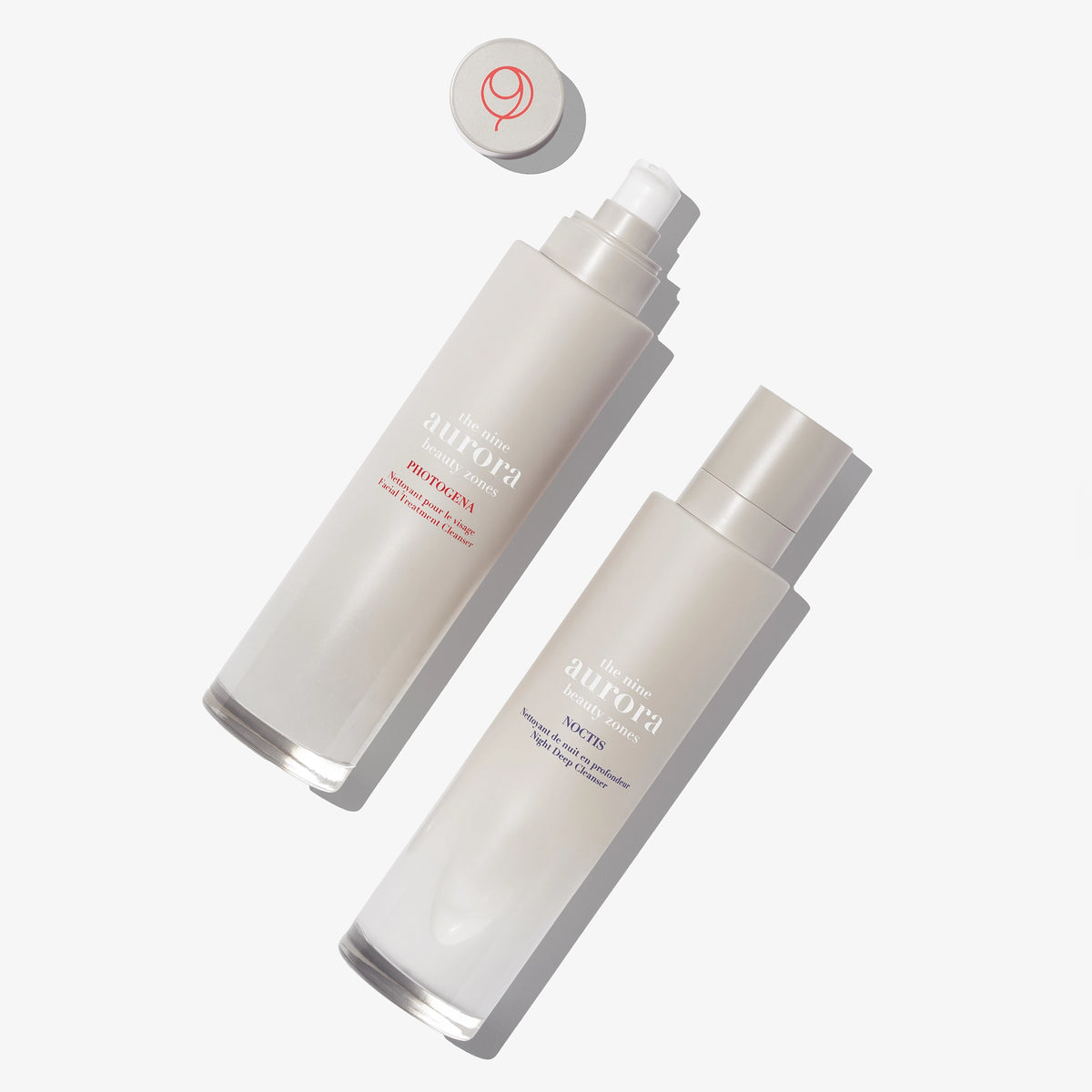 The Nine Aurora cleanser set — product set group shot, original photoshoot