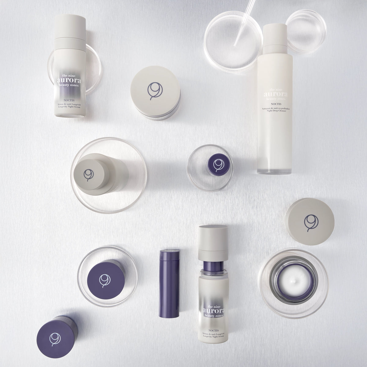 The Nine Aurora Night Ritual set — Noctis products group shot, original photoshoot