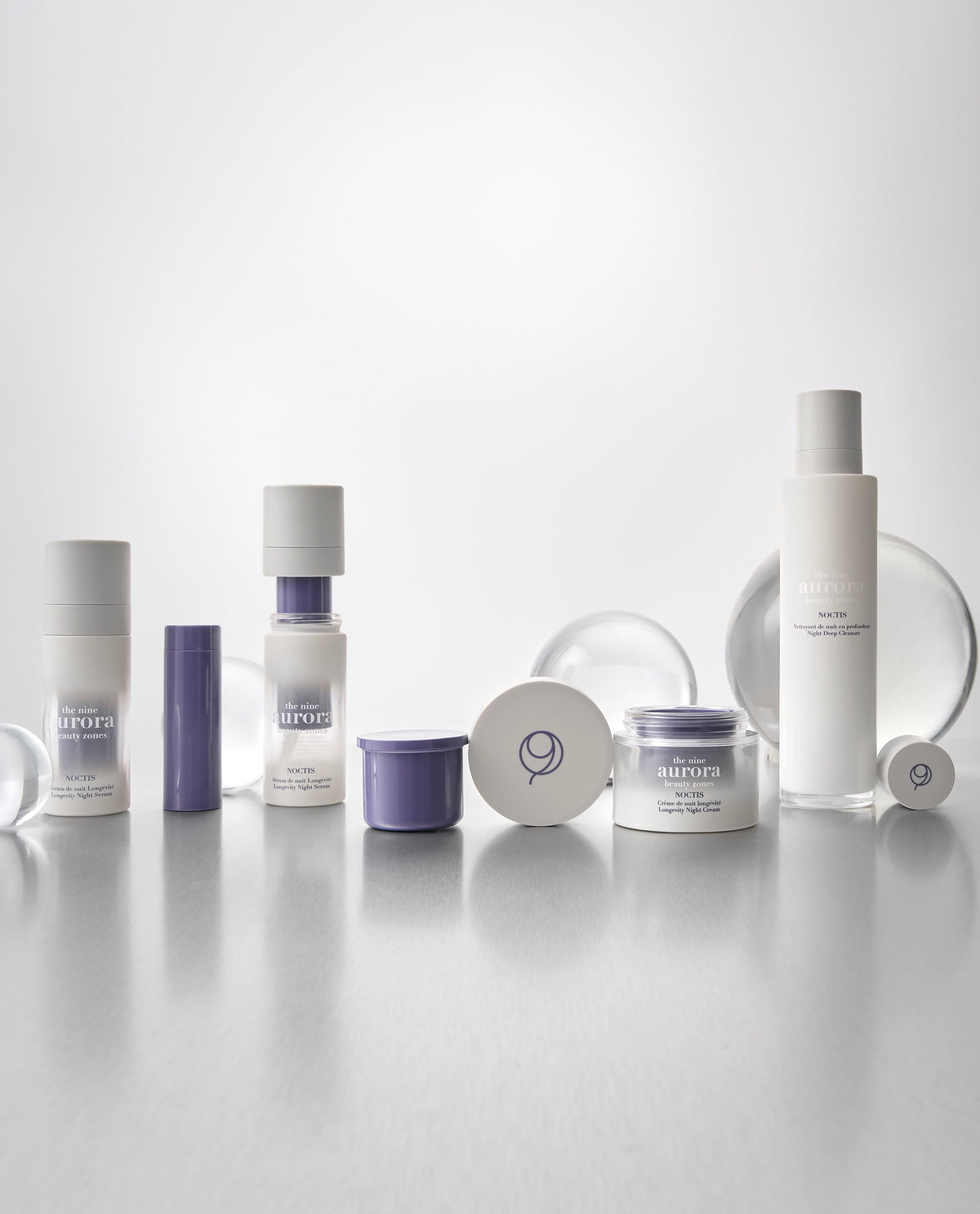 The Nine Aurora night ritual photoshoot visual — skin longevity skincare