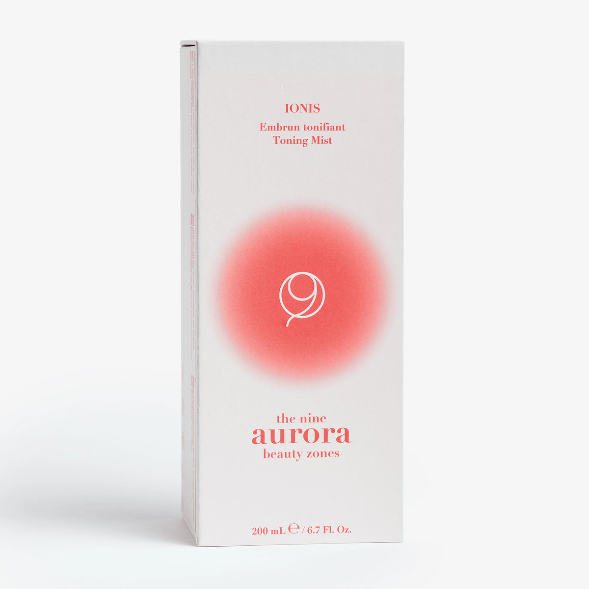 The Nine Aurora Ionis Toning Mist — closed packaging box, original photoshoot