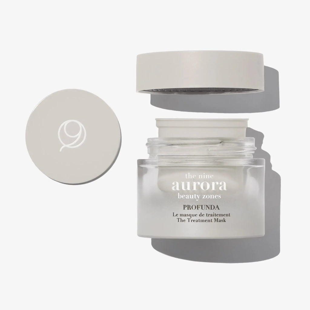 The Nine Aurora Profunda The Treatment Mask — open jar product shot, original photoshoot