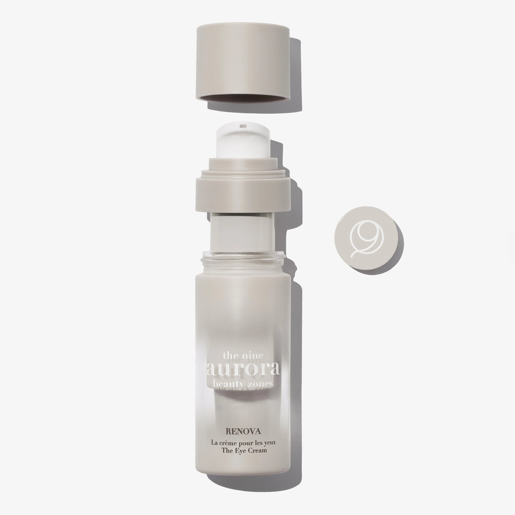 The Nine Aurora Renova The Eye Cream — open jar product shot, original photoshoot