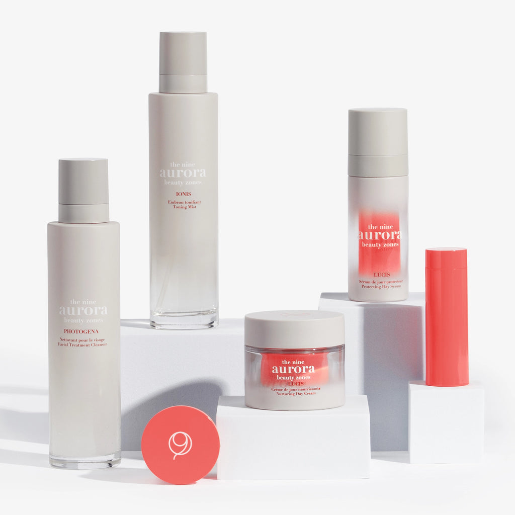 The Nine Aurora day set — product set group shot on white, original photoshoot