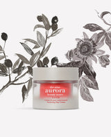 Lucis Nurturing Day Cream jar with hand-drawn botanicals of the Nine Beauty Zones — The Nine Aurora.